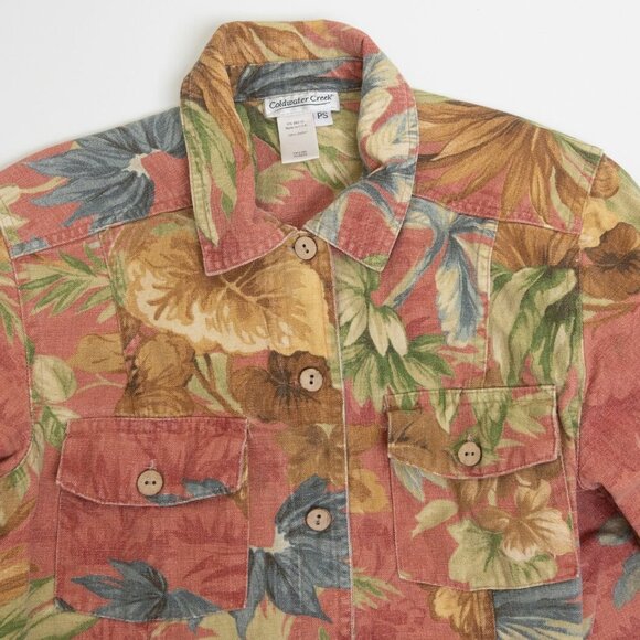 ✨ Coldwater Creek Floral Button Front Jacket Petite Small 100% Cotton Shacket - Picture 3 of 12